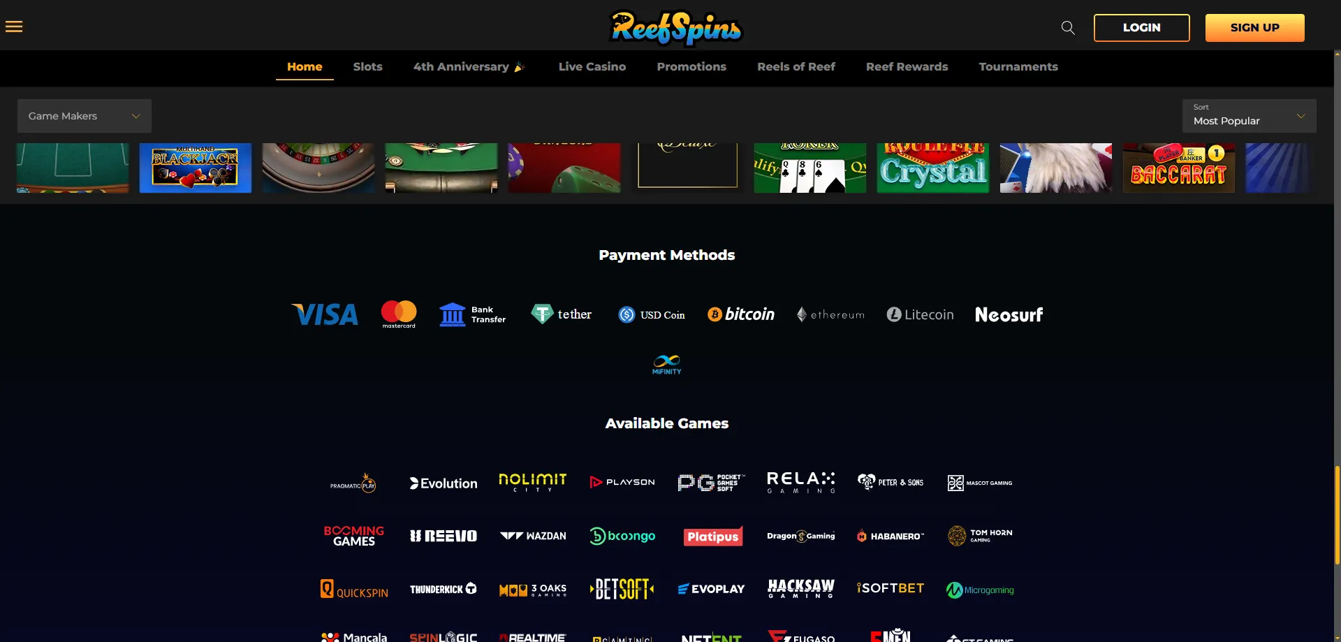 ReefSpins Casino deposit and withdrawal payment methods for AU